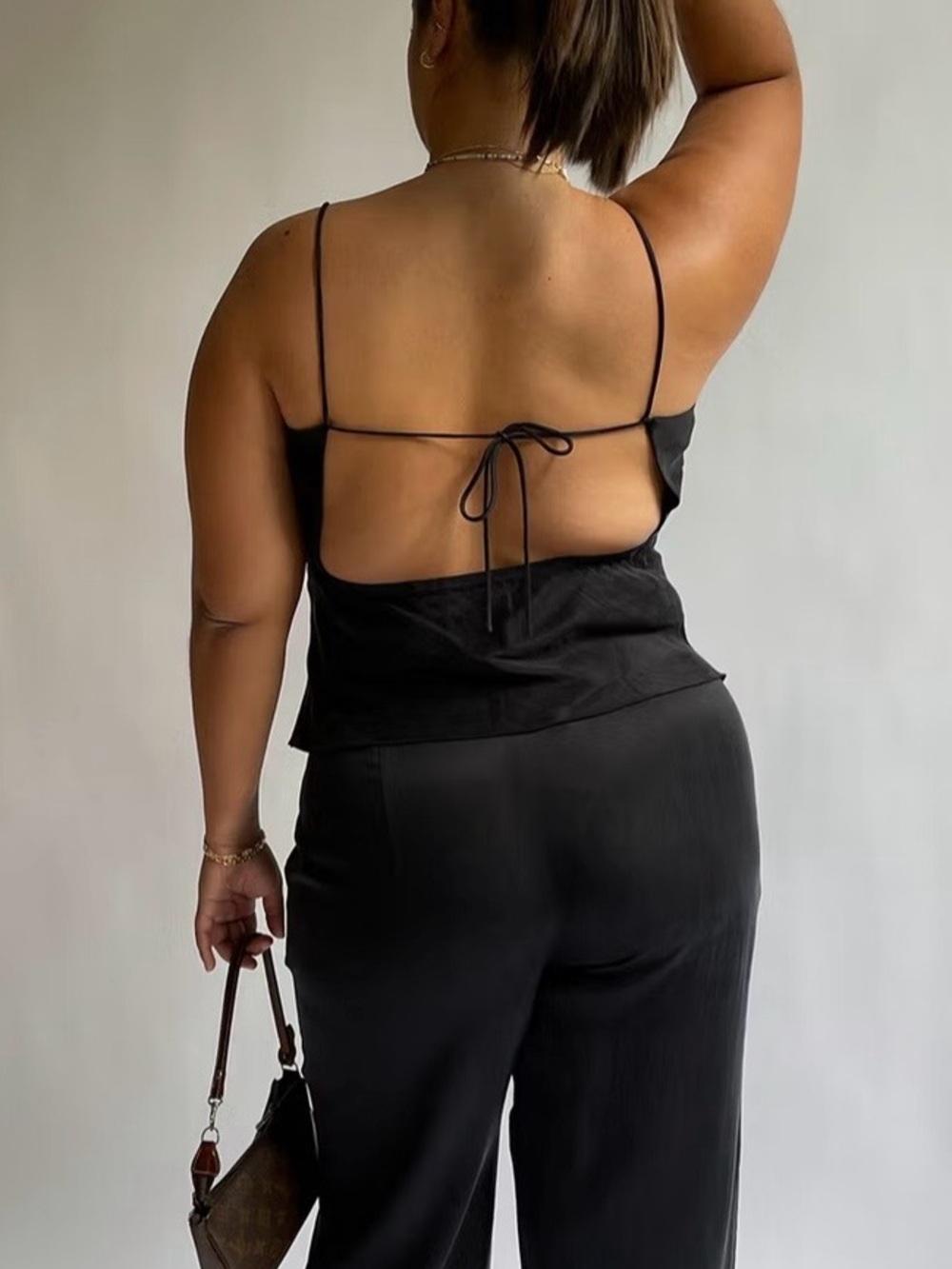Djerf Avenue Black Satin Cowl Neck Camisole